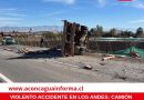 Violento accidente en Los Andes: Camión vuelca tras colisionar con un bus de pasajeros en el cruce San Vicente